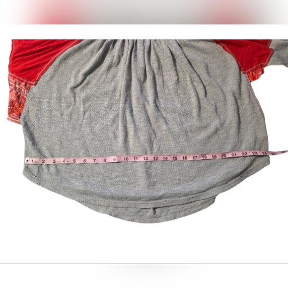 XS Free People We The Free Friday Fever Red & Gray Boho Top with Floral Sleeves - Picture 11 of 13